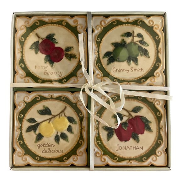 Vintage Ceramic Apple Tile, Trivet, Coaster Set – Boxed Giftware – 4.5” - Picture 1 of 4